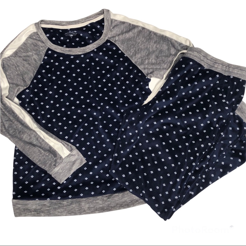 Cuddl Duds Fleece Pajamas Set Jogger Long Sleeve Pockets Blue Gray Medium SOFT